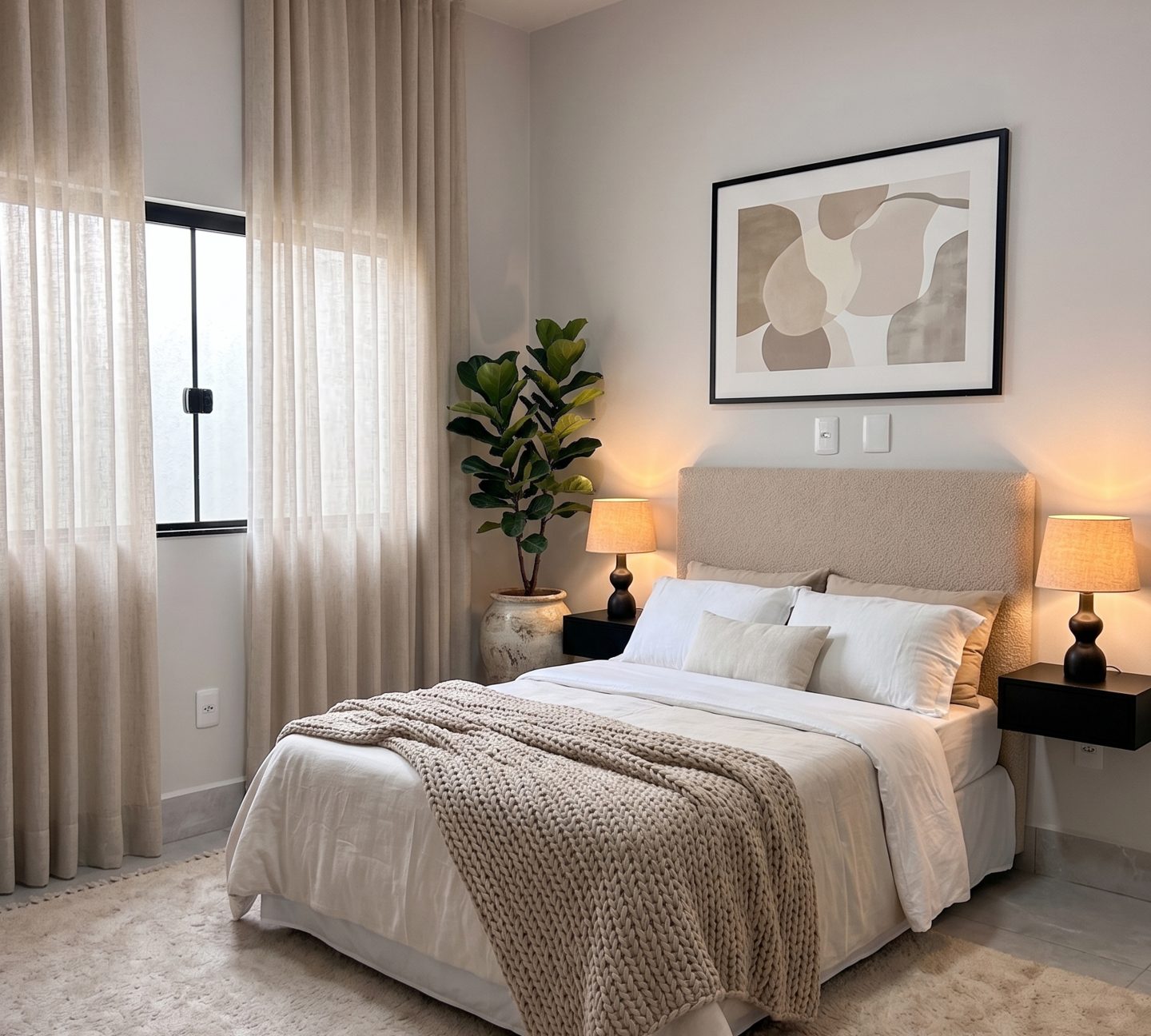 Quarto com projeto de interiores aplicado